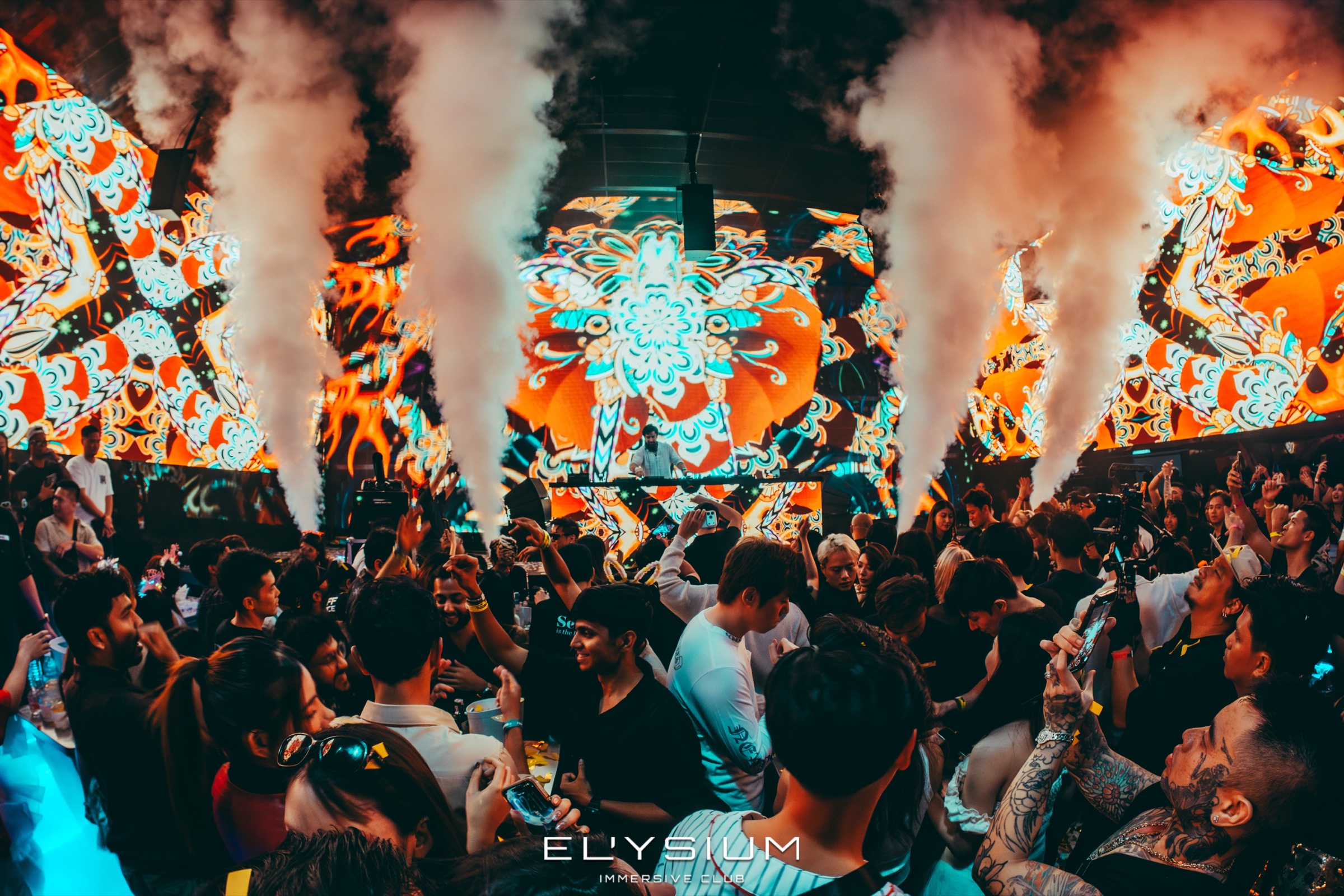 Elysium pyro stage show with crowd