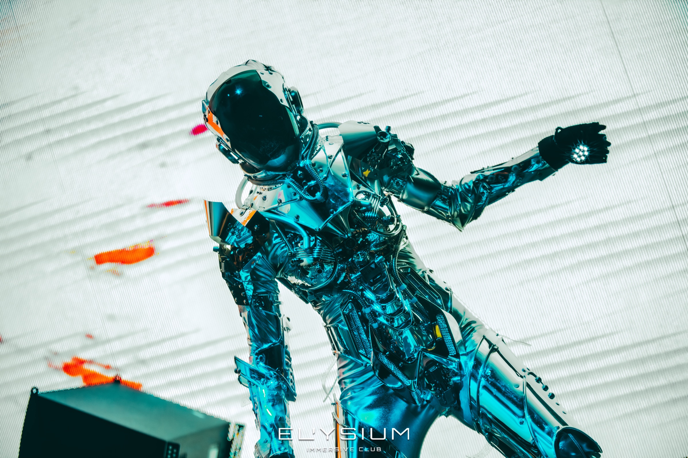 Elysium LED astronaut performer on stage