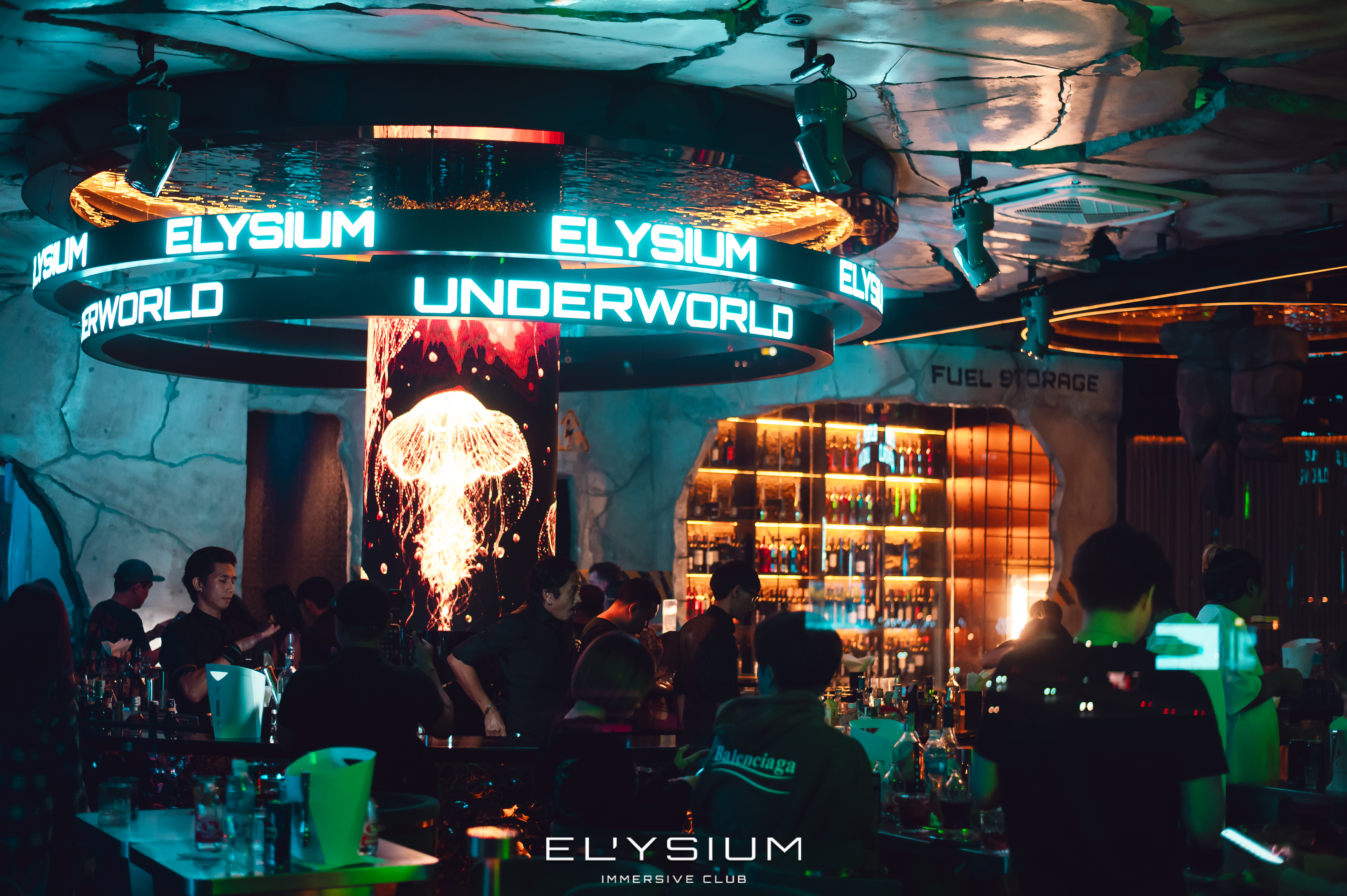 Elysium dance floor confetti party atmosphere